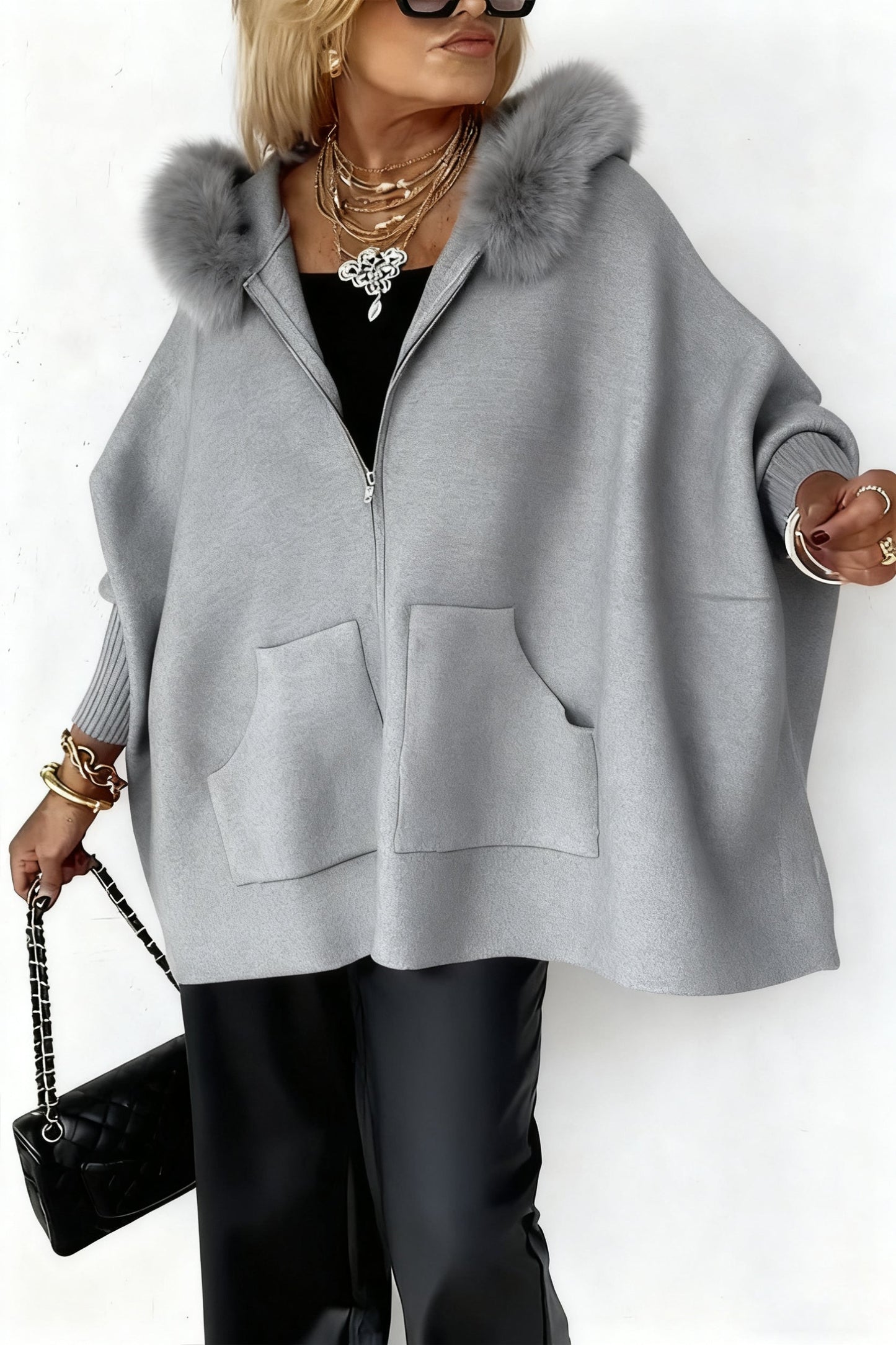 Women Fur Collar Solid Color Casual Jacket - Seldom Seen Styles