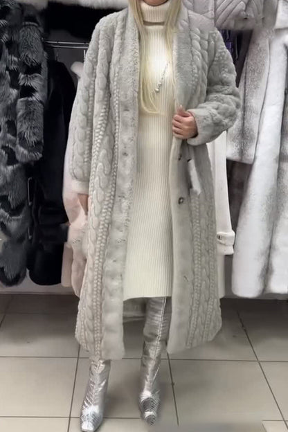 Women Casual Warm Cable-knit Plush Long Cardigan Coat - Seldom Seen Styles