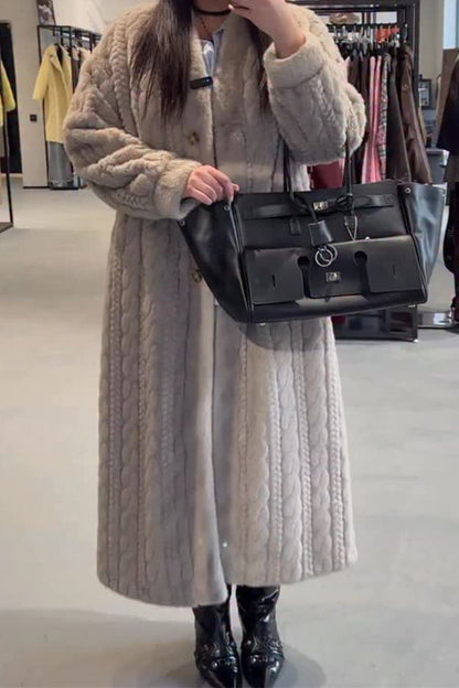 Women Casual Warm Cable-knit Plush Long Cardigan Coat - Seldom Seen Styles