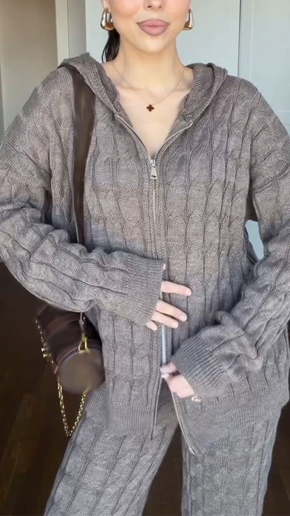 Women Hooded Knitted Casual Suit - Seldom Seen Styles
