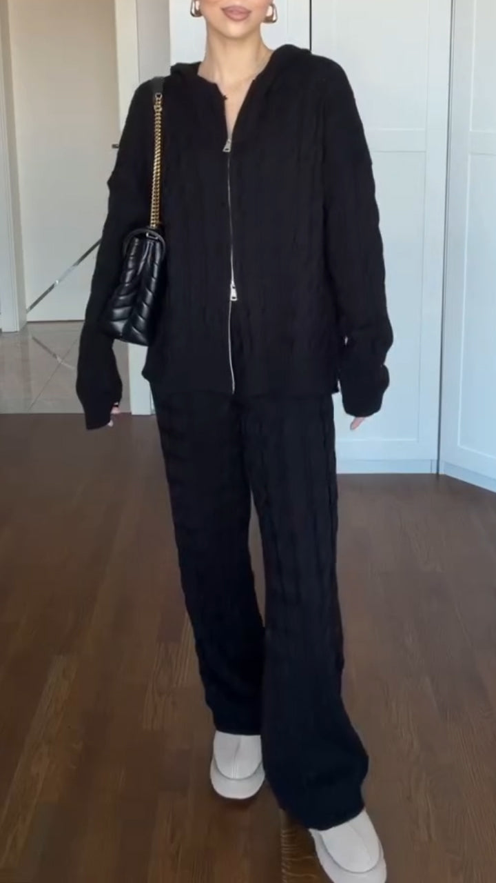 Women Hooded Knitted Casual Suit - Seldom Seen Styles