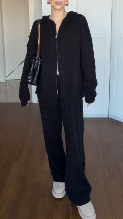 Women Hooded Knitted Casual Suit - Seldom Seen Styles