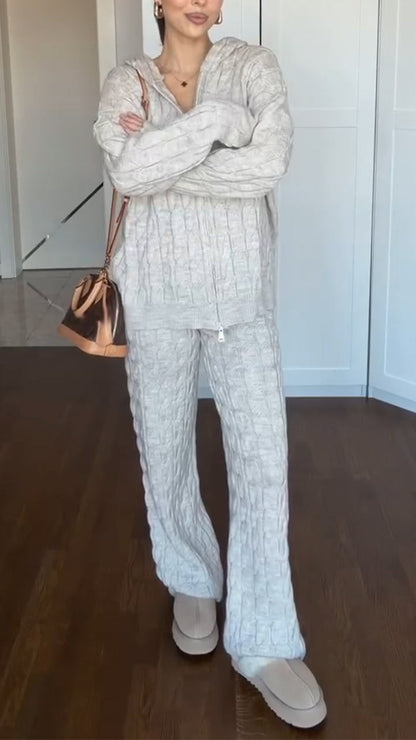Women Hooded Knitted Casual Suit - Seldom Seen Styles