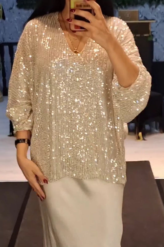 Womens Elegant Party Sequined V-Neck Top - Seldom Seen Styles