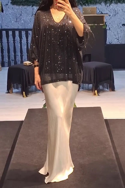 Womens Elegant Party Sequined V-Neck Top - Seldom Seen Styles