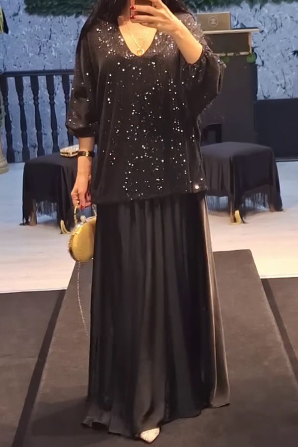 Womens Elegant Party Sequined V-Neck Top - Seldom Seen Styles