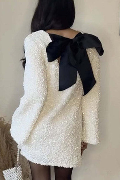 Women Elegant Bow Tie Party Sequin Dress - Seldom Seen Styles