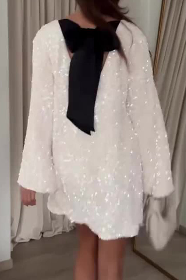 Women Elegant Bow Tie Party Sequin Dress - Seldom Seen Styles