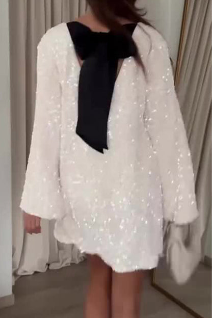 Women Elegant Bow Tie Party Sequin Dress - Seldom Seen Styles