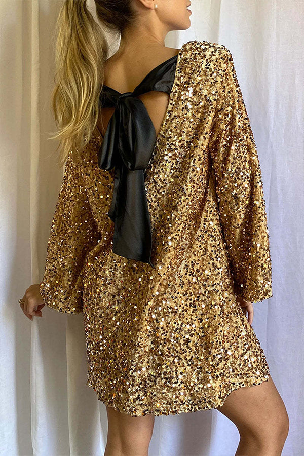 Women Elegant Bow Tie Party Sequin Dress - Seldom Seen Styles