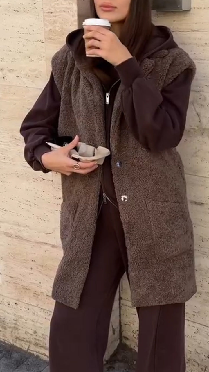 Women Lapel Plush Casual Long Vest - Seldom Seen Styles