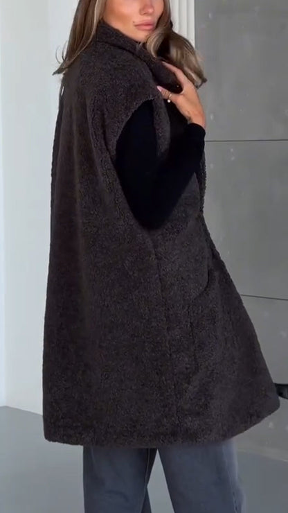 Women Lapel Plush Casual Long Vest - Seldom Seen Styles