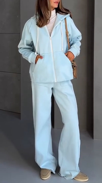 Women Round Neck Hooded Jacket + Pants Casual Suit - Seldom Seen Styles