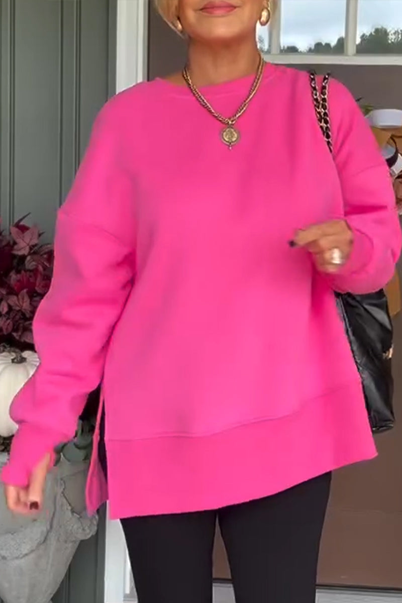 Women Round Neck Solid Color Casual Sweatshirt - Seldom Seen Styles