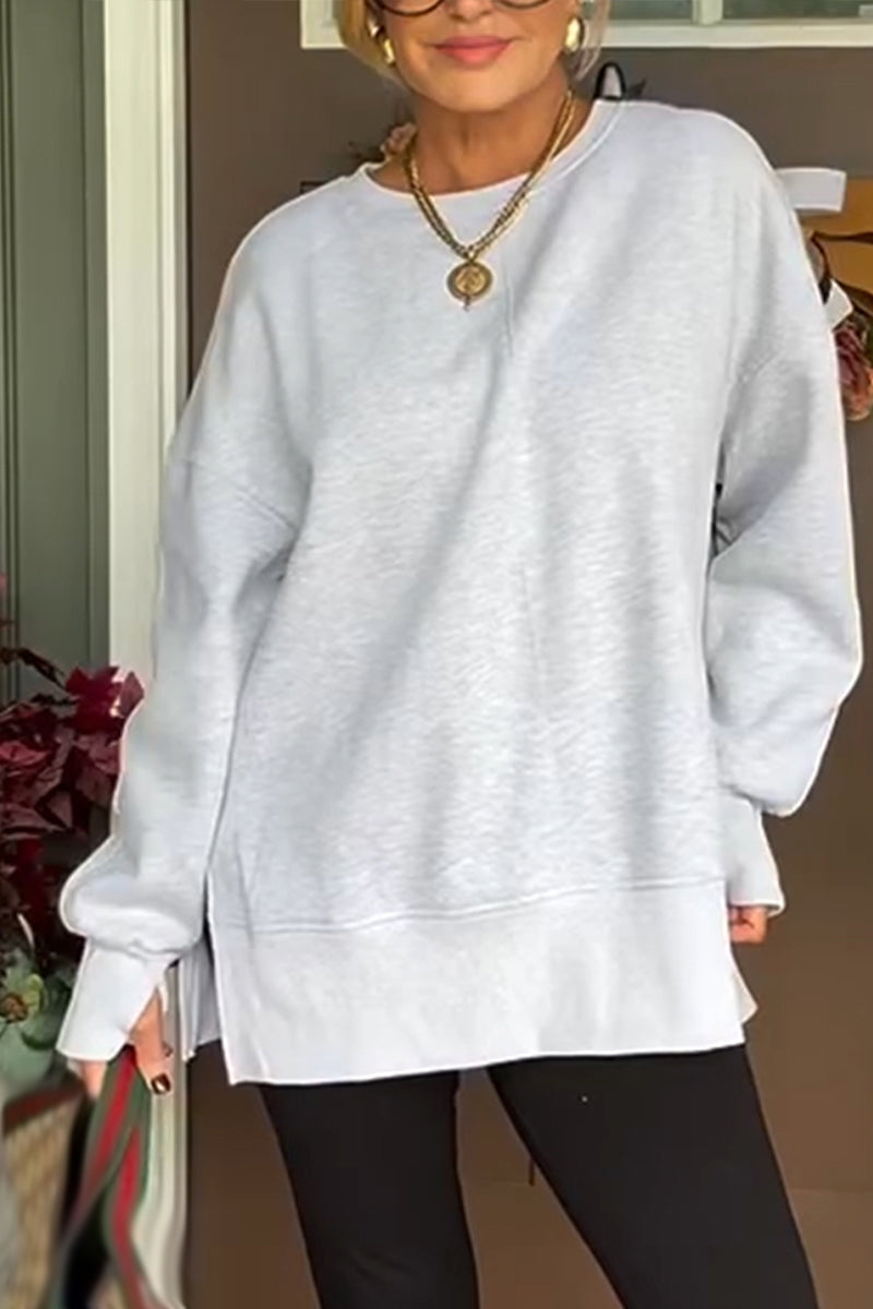 Women Round Neck Solid Color Casual Sweatshirt - Seldom Seen Styles