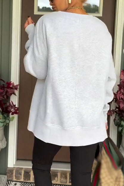 Women Round Neck Solid Color Casual Sweatshirt - Seldom Seen Styles