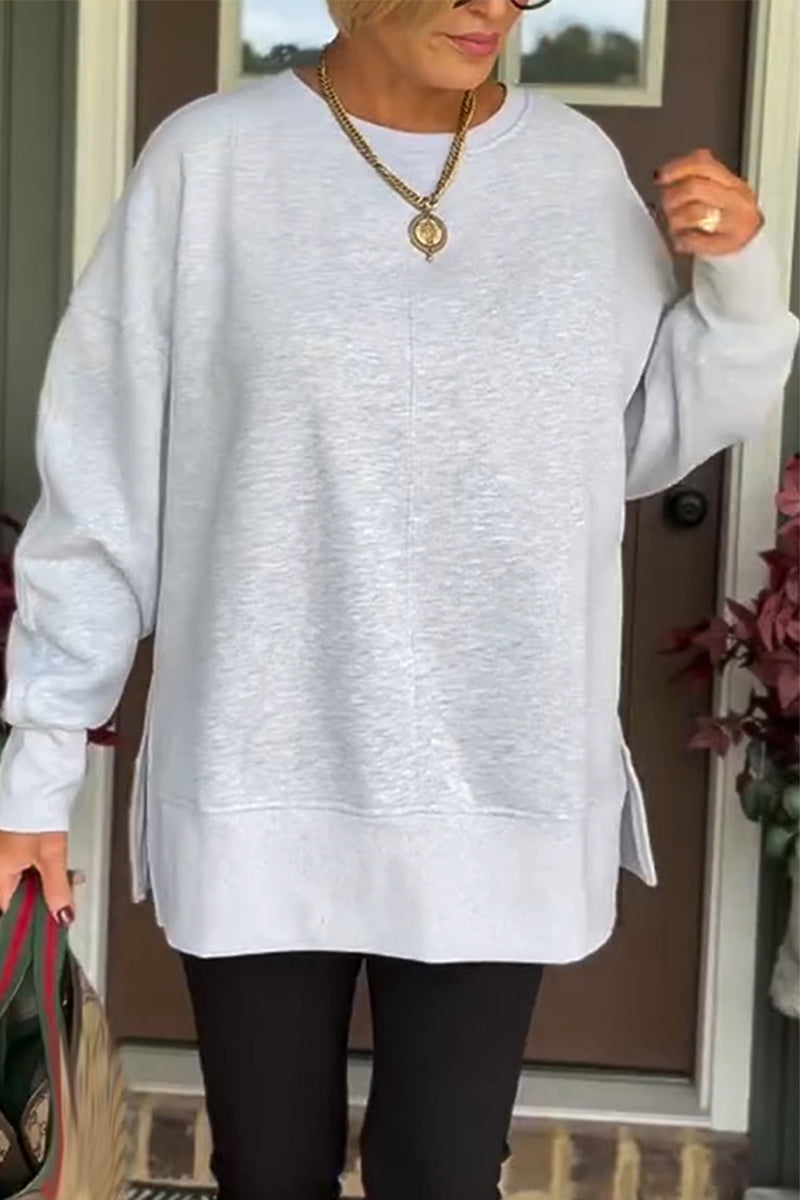 Women Round Neck Solid Color Casual Sweatshirt - Seldom Seen Styles