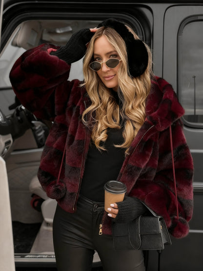 Women Hooded Drawstring Plush Ball Casual Coat - Seldom Seen Styles