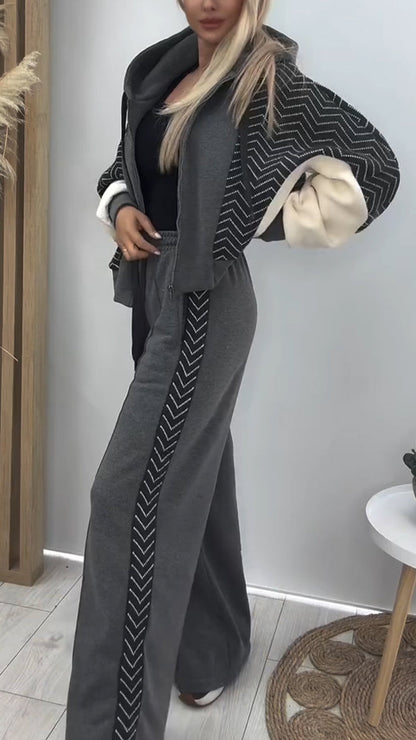 Women Hooded Spliced Jacket + Pants Casual Set - Seldom Seen Styles