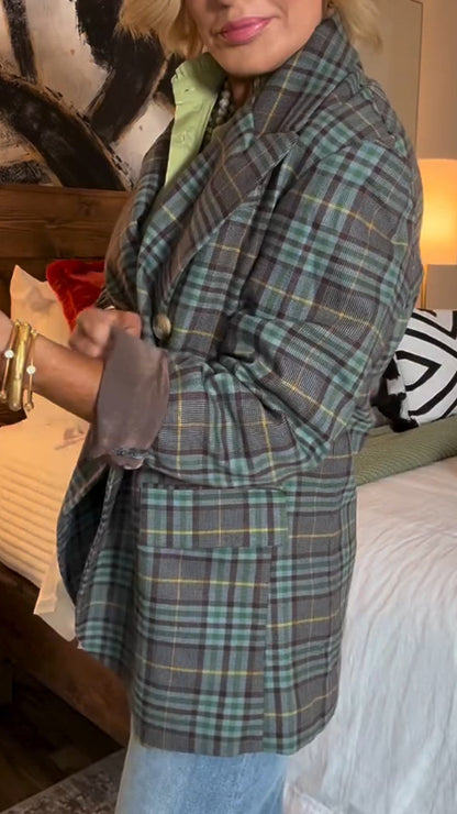 Women Lapel Plaid Temperament Commuter Jacket - Seldom Seen Styles