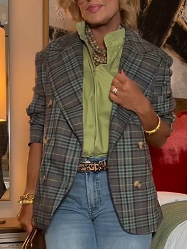 Women Lapel Plaid Temperament Commuter Jacket - Seldom Seen Styles