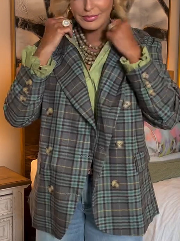 Women Lapel Plaid Temperament Commuter Jacket - Seldom Seen Styles