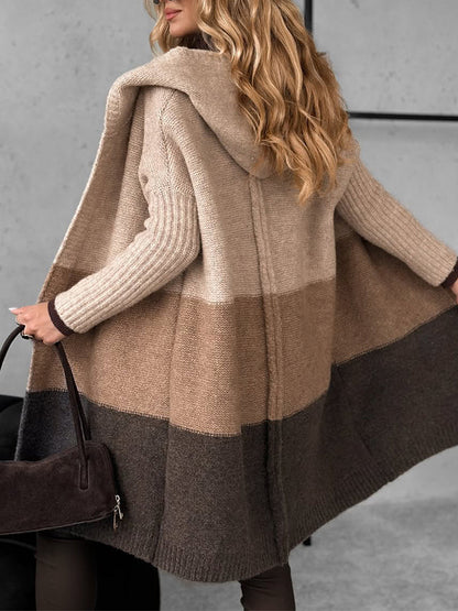 Women Hooded Knitted Contrasting Casual Coat - Seldom Seen Styles