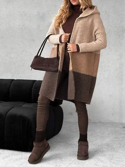 Women Hooded Knitted Contrasting Casual Coat - Seldom Seen Styles