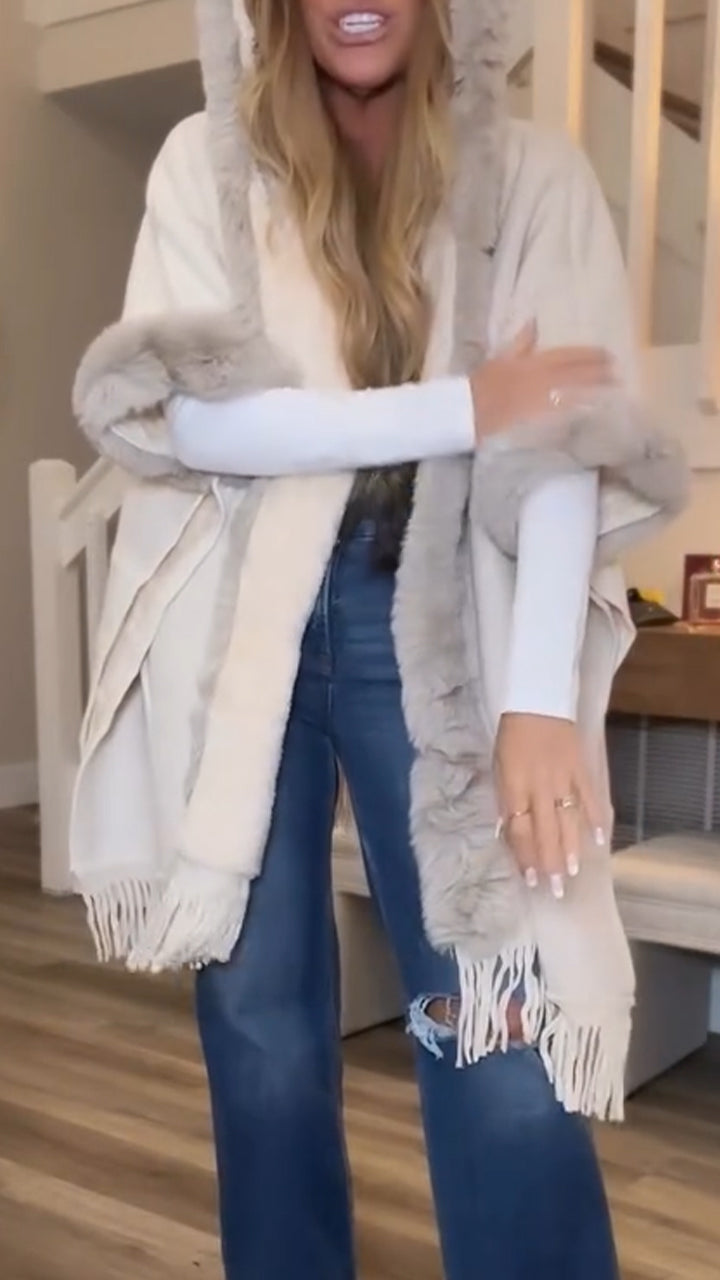 Women Fur Collar Hooded Tassel Casual Coat - Seldom Seen Styles