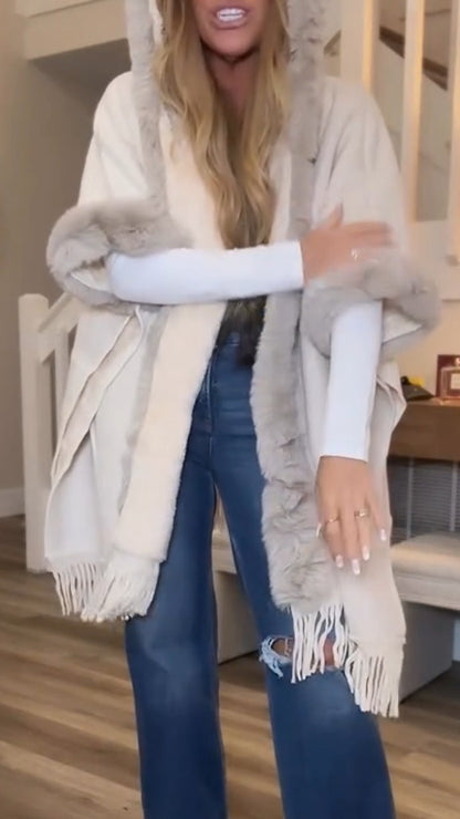 Women Fur Collar Hooded Tassel Casual Coat - Seldom Seen Styles