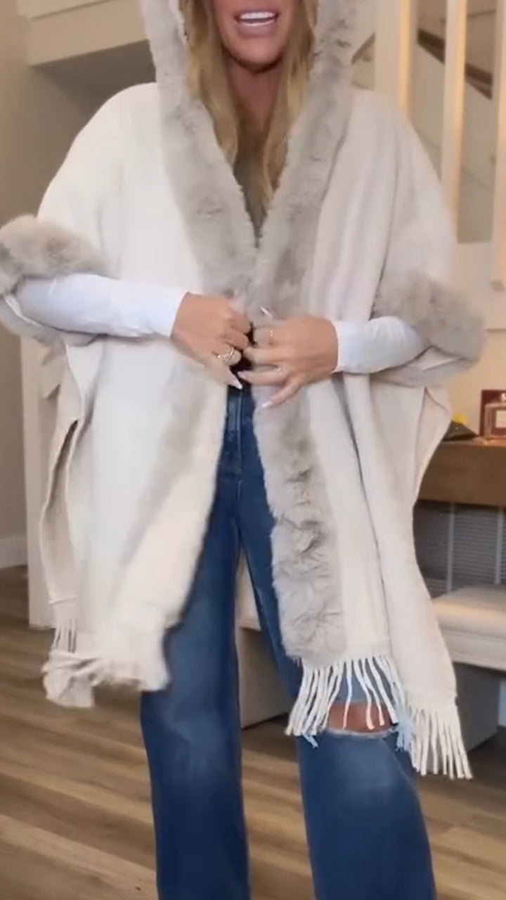 Women Fur Collar Hooded Tassel Casual Coat - Seldom Seen Styles