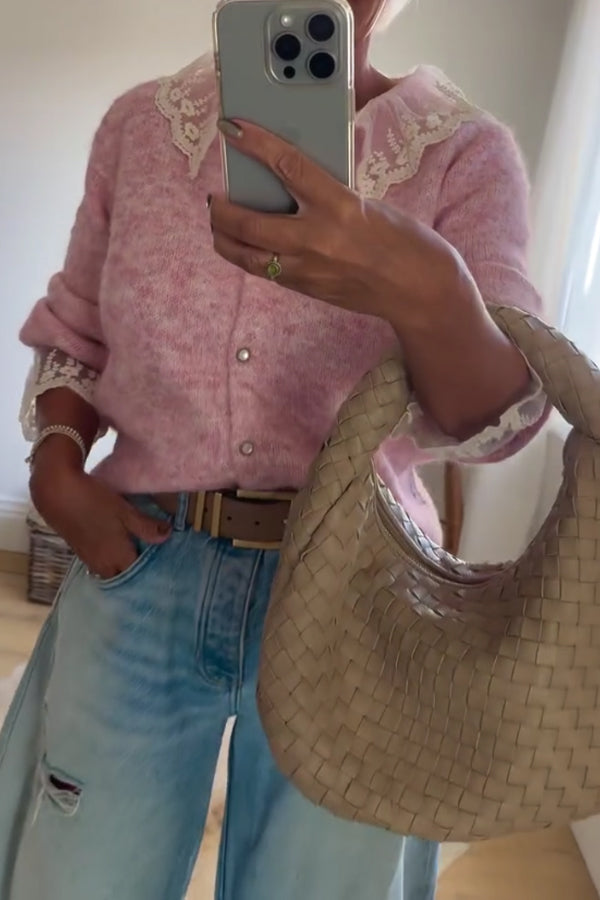 Women Casual Lace Panel Cardigan Sweater - Seldom Seen Styles