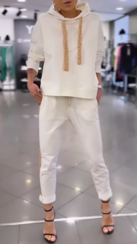 Women Hooded Drawstring Sweatshirt + Pants Casual Suit - Seldom Seen Styles