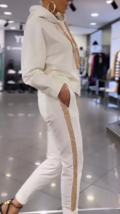 Women Hooded Drawstring Sweatshirt + Pants Casual Suit - Seldom Seen Styles