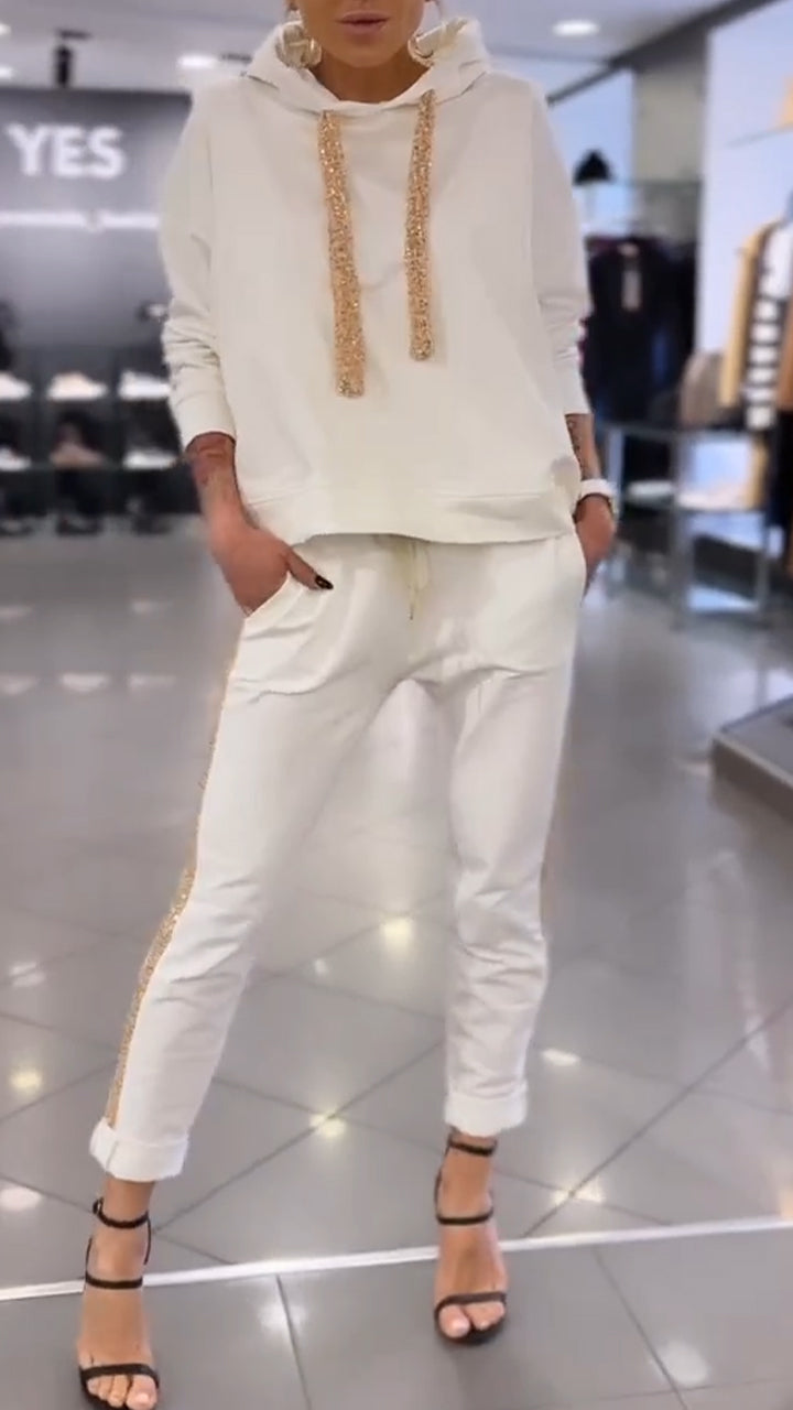 Women Hooded Drawstring Sweatshirt + Pants Casual Suit - Seldom Seen Styles