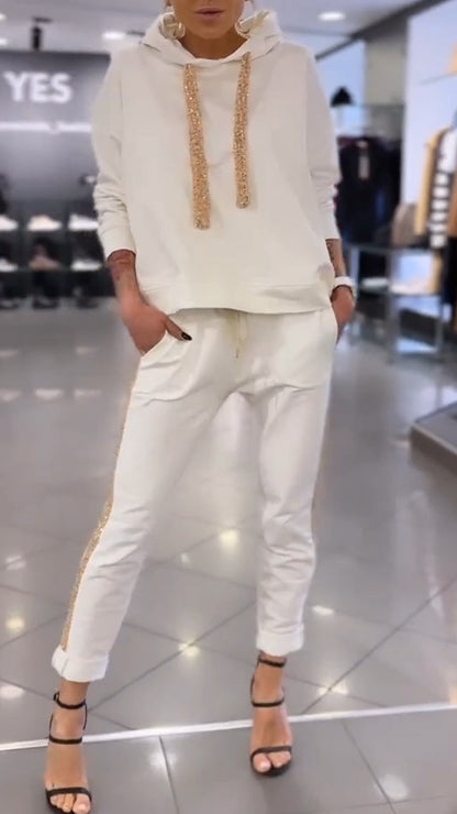 Women Hooded Drawstring Sweatshirt + Pants Casual Suit - Seldom Seen Styles