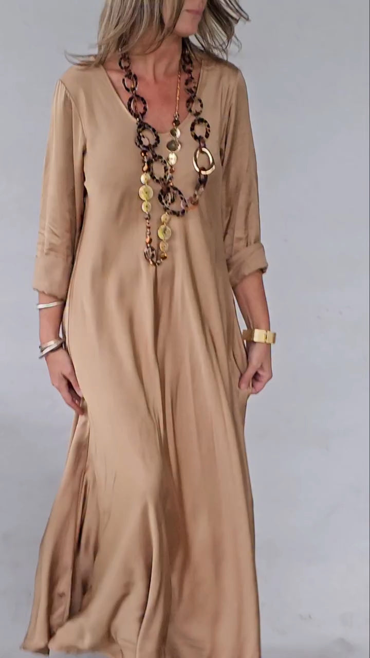 Women Round Neck Solid Color Loose Casual Dress - Seldom Seen Styles