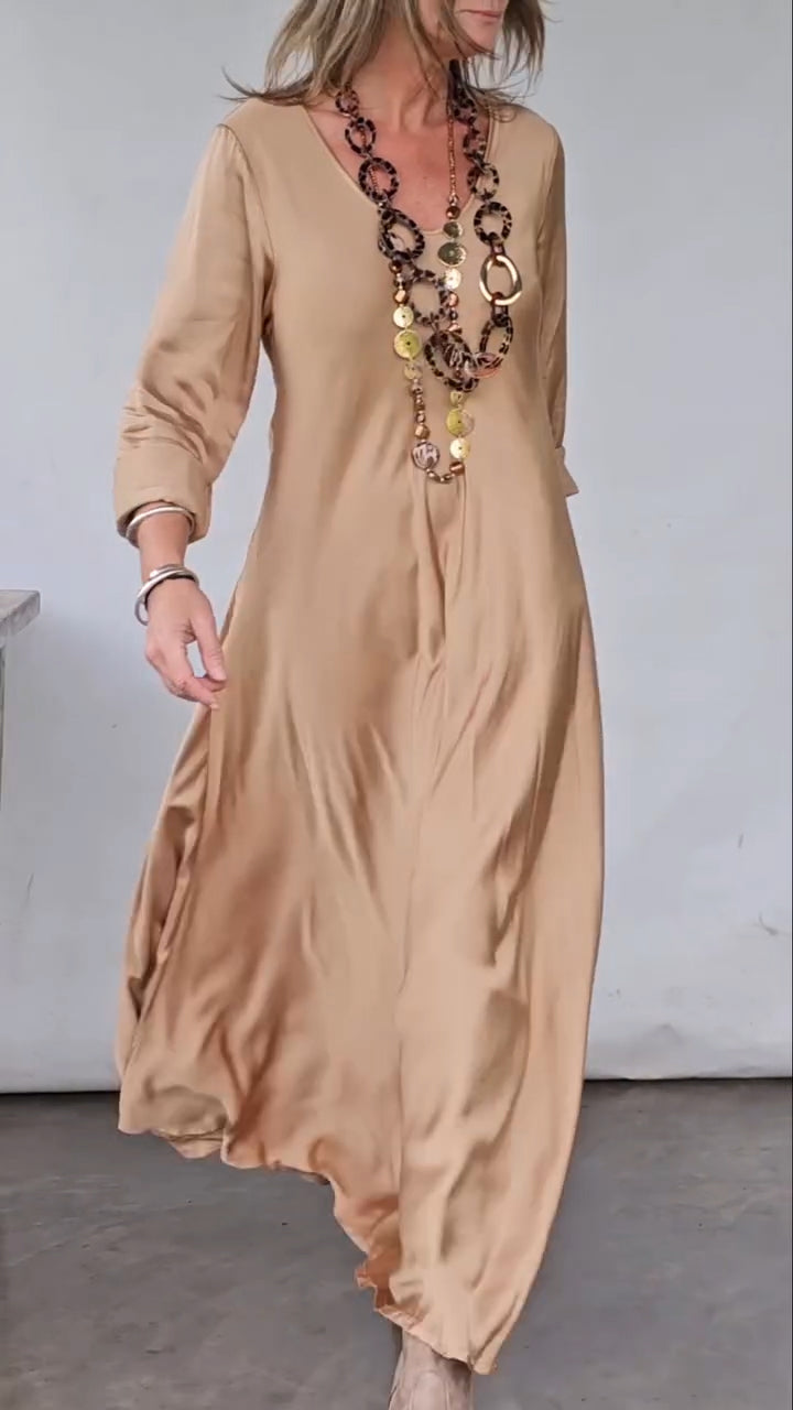 Women Round Neck Solid Color Loose Casual Dress - Seldom Seen Styles