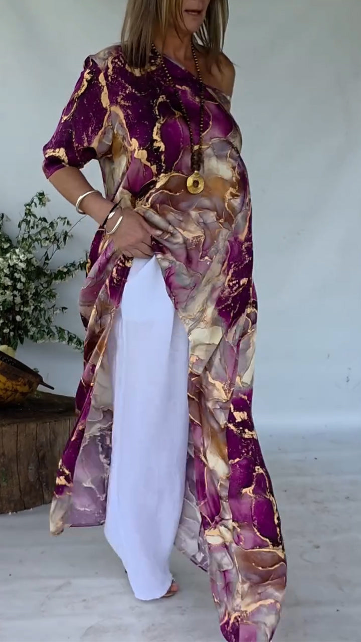 Women Round Neck Printed Irregular Casual Top - Seldom Seen Styles