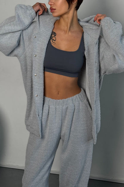 Women Button-down Hooded Jacket + Pants Casual Suit - Seldom Seen Styles