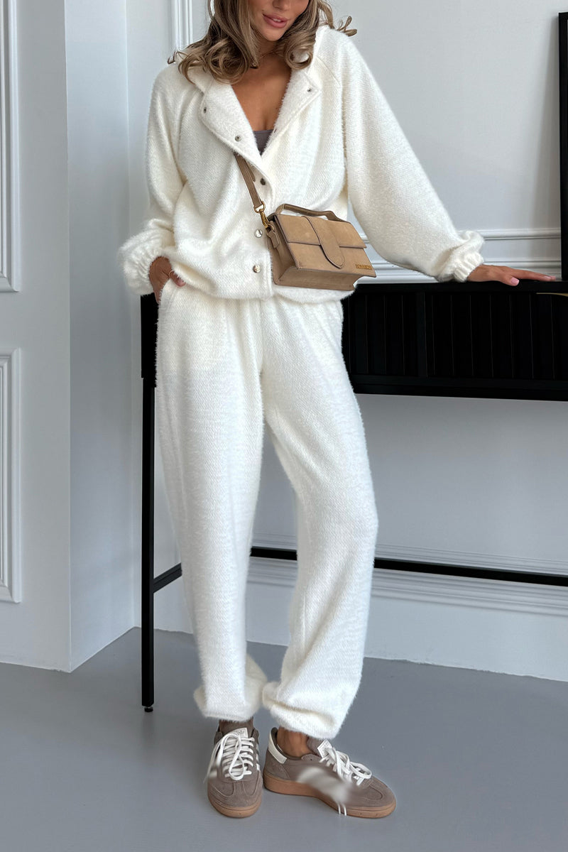 Women Button-down Hooded Jacket + Pants Casual Suit - Seldom Seen Styles