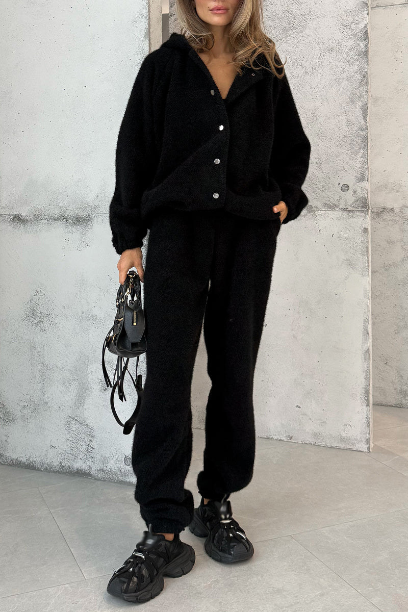 Women Button-down Hooded Jacket + Pants Casual Suit - Seldom Seen Styles