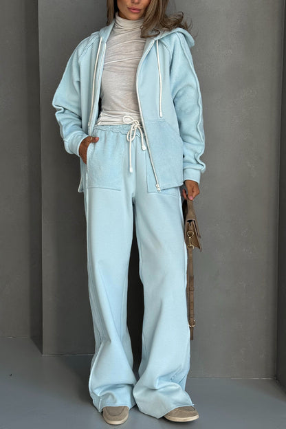 Women Round Neck Hooded Jacket + Pants Casual Suit - Seldom Seen Styles