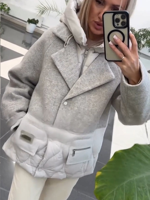 Women Lapel Splicing Fake Two-piece Casual Coat - Seldom Seen Styles