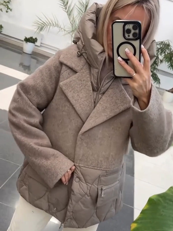 Women Lapel Splicing Fake Two-piece Casual Coat - Seldom Seen Styles