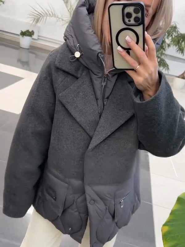 Women Lapel Splicing Fake Two-piece Casual Coat - Seldom Seen Styles