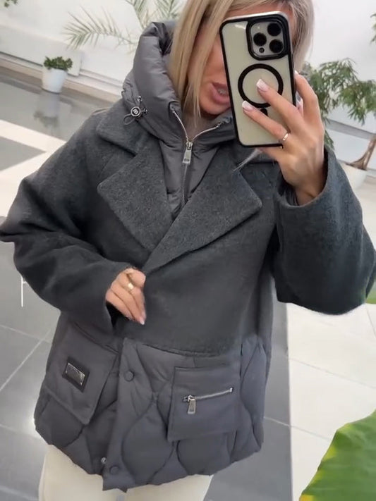 Women Lapel Splicing Fake Two-piece Casual Coat - Seldom Seen Styles