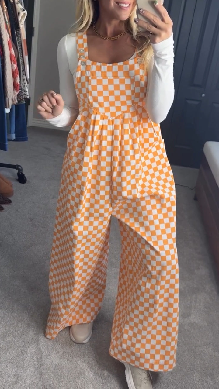 Women Plaid Thanksgiving Elements Splicing Casual Jumpsuit - Seldom Seen Styles