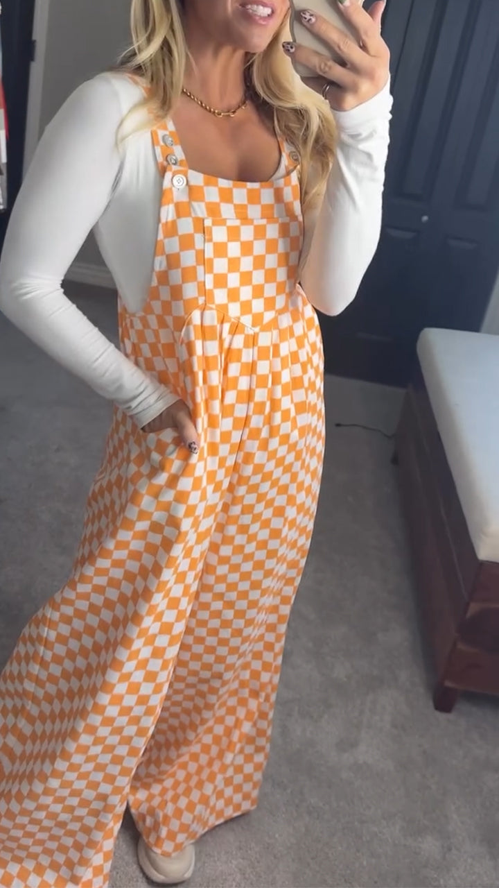 Women Plaid Thanksgiving Elements Splicing Casual Jumpsuit - Seldom Seen Styles