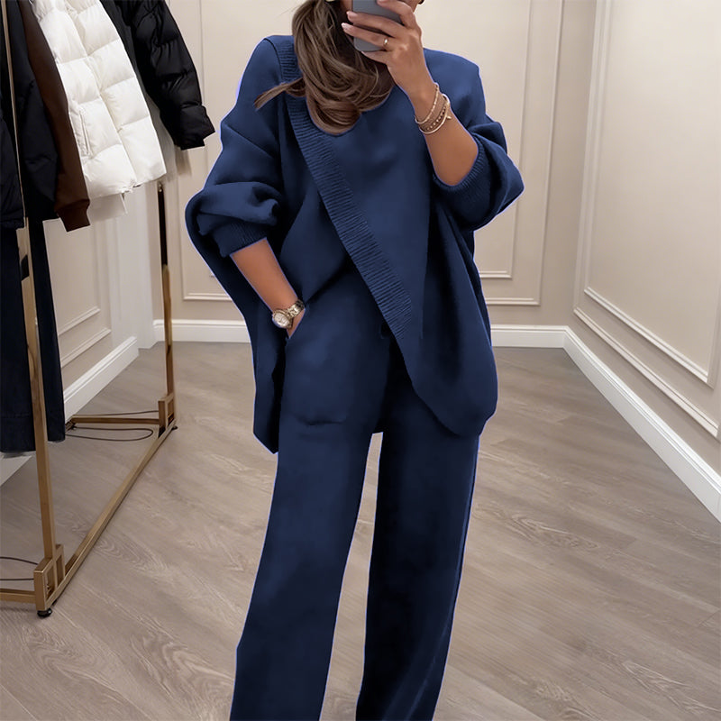 Dames 2-Delig Set – Asymmetrische Trui + Wijdpijpbroek, Ruime Pasvorm & Zacht, Supercomfortabel 👚✨ ✅ Gratis verzending